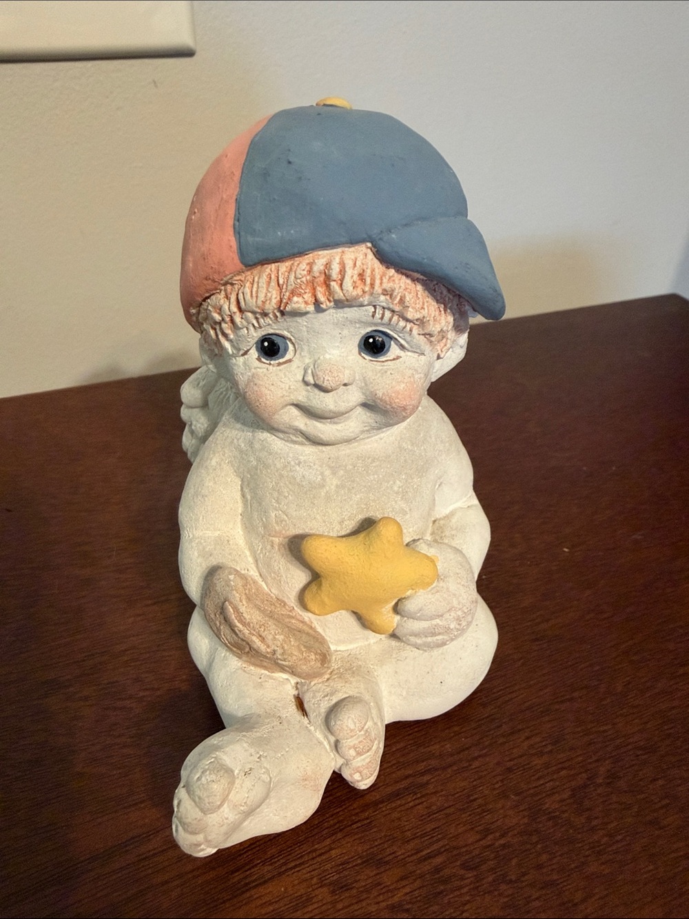 Dreamsicles Whimsical Ceramic Angel Sculpture in Blue and Pink Hat